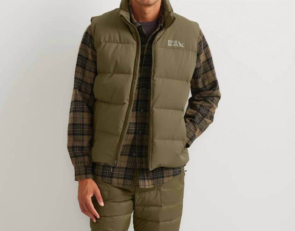NEW EDDIE BAUER full zip essential down puffer vest in alder green